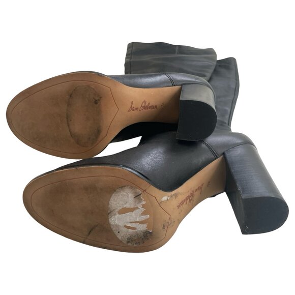 Boots SAM EDELMAN Knee High Chunky Heels Black Leather Size 7.5 M 37.5 Women's - Picture 5 of 7